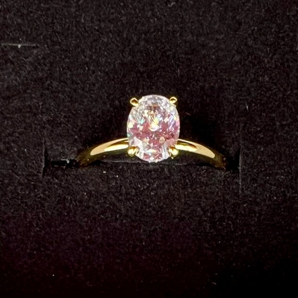 NIB 925 Sterling Silver 14K Gold Plated & 1 CT Zircon Ring Size 8 - Picture 14 of 16